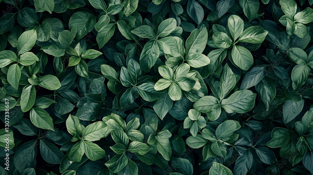 A dense collection of lush green leaves creates a natural pattern A dense collection of lush green leaves creates a natural pattern