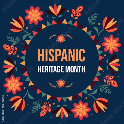 Hispanic Heritage Month. National Hispanic Heritage Month text, Spanish pattern.	