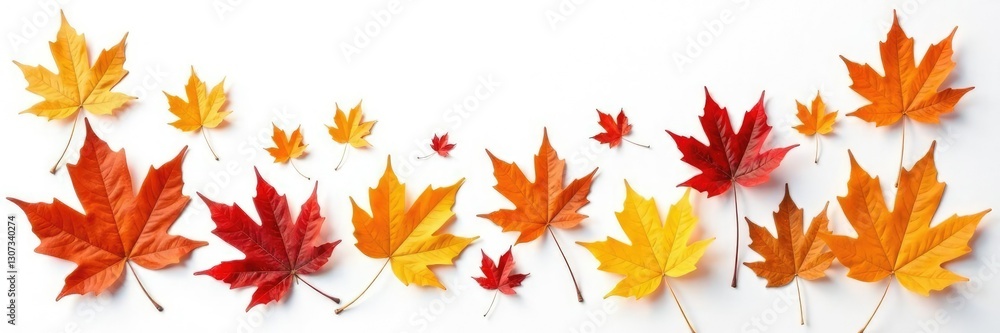 Large oak leaves scattered on white background, fall, autumn, brown Large oak leaves scattered on white background, fall, autumn, brown