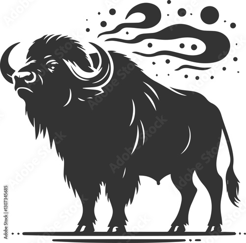 Buffalo standing tall, snorting with steam from nostrils animal vector silhouette