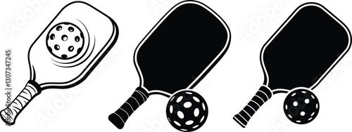 Pickleball racket and ball silhouette, Pickleball bundle silhouette, Pickleball with beat Pickleball paddles silhouette