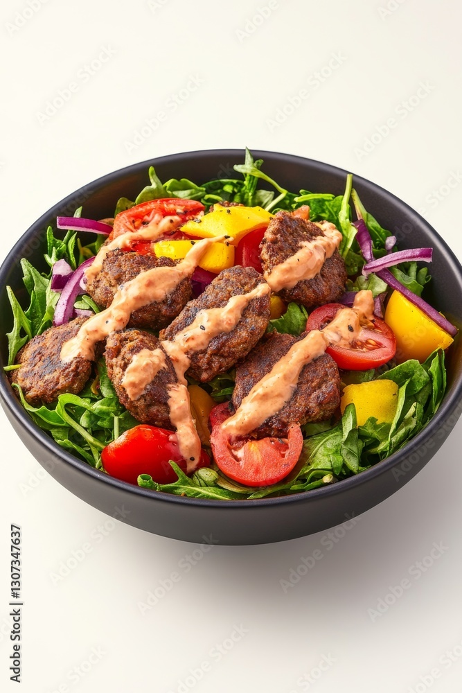 Falafel con tahini servido en un plato colorido de ensalada, promoviendo la independencia financiera a través de una alimentación saludable Falafel con tahini servido en un plato colorido de ensalada, promoviendo la independencia financiera a través de una alimentación saludable