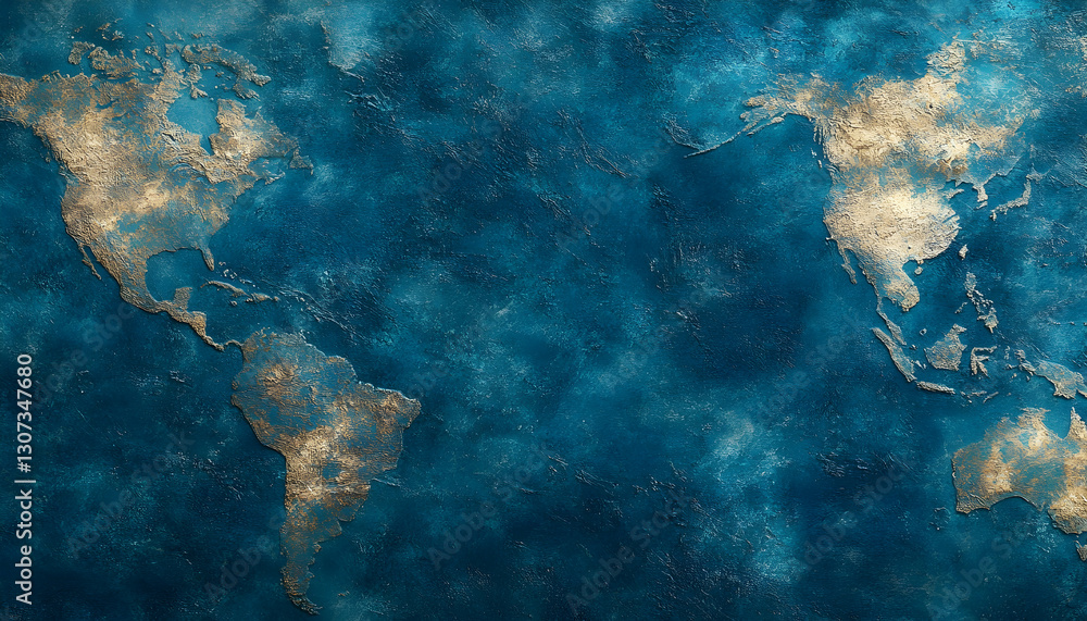 Fototapeta premium Gold World Map on Teal Cosmic Background