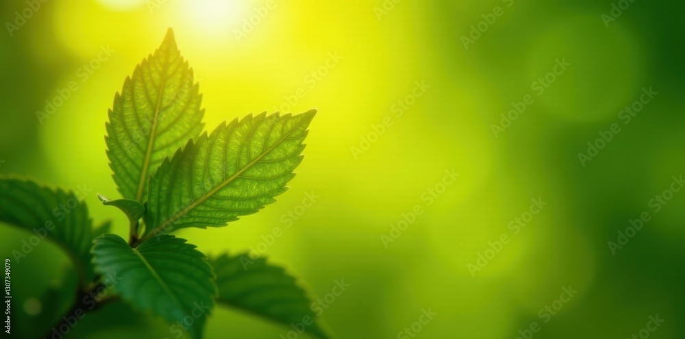 Sunlit yellowish-green leaves, close-up detail, spring, background, plantation Sunlit yellowish-green leaves, close-up detail, spring, background, plantation
