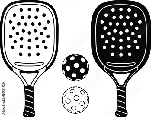 Pickleball racket and ball silhouette, Pickleball bundle silhouette, Pickleball with beat Pickleball paddles silhouette