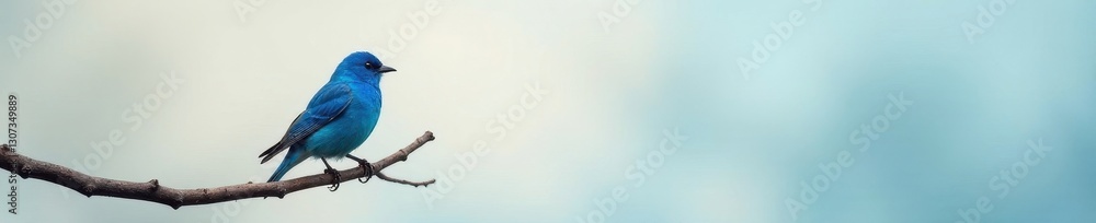 Tiny indigo bunting, vivid blue, against pale sky, dead tree branch , background, outdoor, small Tiny indigo bunting, vivid blue, against pale sky, dead tree branch , background, outdoor, small