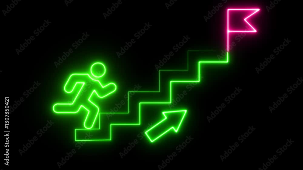 Glowing neon line of man conquering mountain peak icon isolated on transparent background Business concept of victory, success, goal achiever Success icon animation with neon shine on black ... Glowing neon line of man conquering mountain peak icon isolated on transparent background Business concept of victory, success, goal achiever Success icon animation with neon shine on black ...
