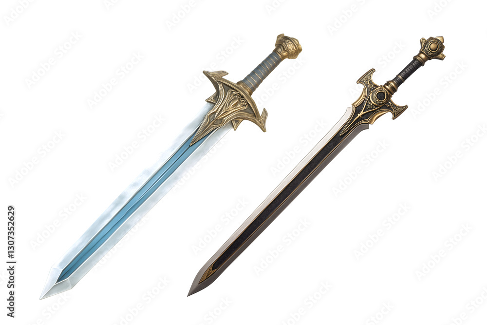 Swords with Light Blue and Dark Blades on Transparent Background Swords with Light Blue and Dark Blades on Transparent Background