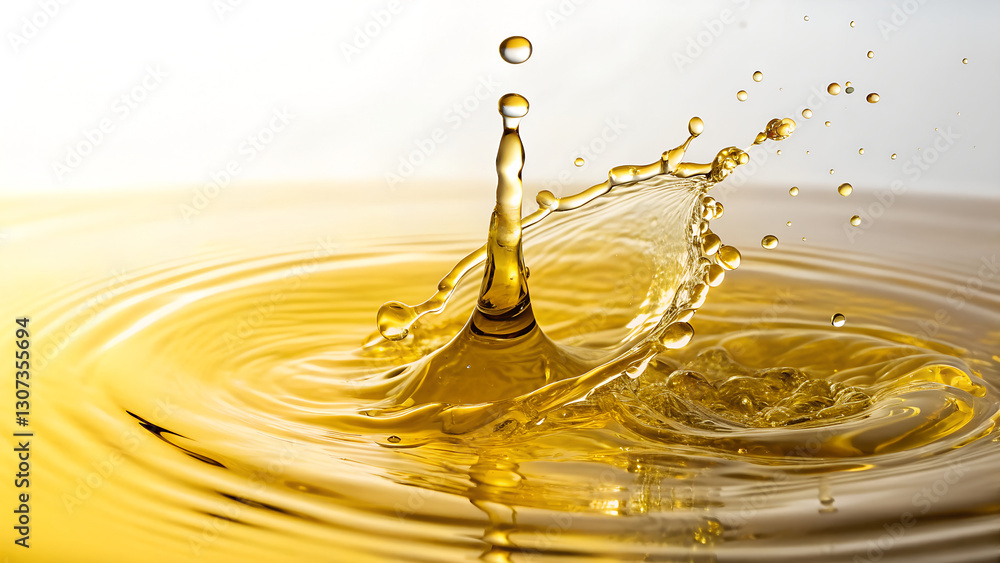 A splash of yellow liquid with a drop falling into it, creating a crown-like shape, on a white background A splash of yellow liquid with a drop falling into it, creating a crown-like shape, on a white background