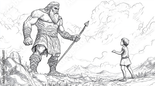 Famous characters from the Bible - David and Goliath, children's coloring books photo