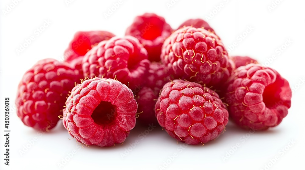Closeup of a Pile of Fresh Red Raspberries on White Background Closeup of a Pile of Fresh Red Raspberries on White Background