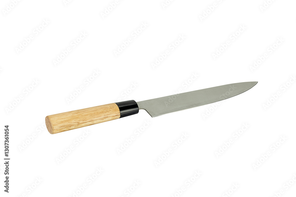A slicing knife with a wooden handle isolated on white background with clipping path. A slicing knife with a wooden handle isolated on white background with clipping path.