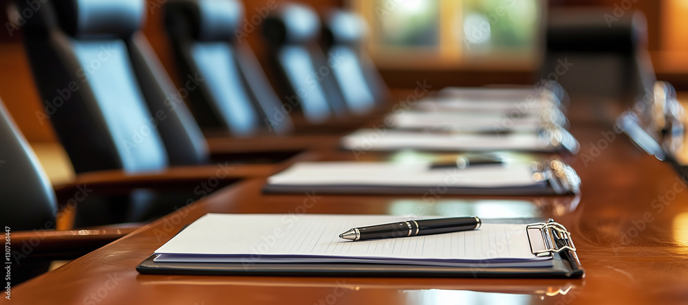 Notepad on a table with pen before meeting, business concept Notepad on a table with pen before meeting, business concept