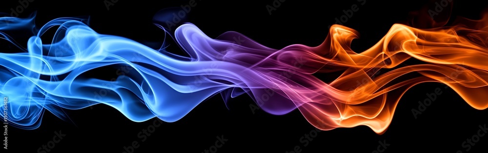 Vibrant abstract smoke pattern, colorful stream with dark background Vibrant abstract smoke pattern, colorful stream with dark background