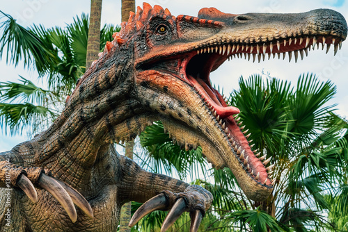 Fotografie Close up to colorful and patterns of dinosaur model surfaces created with cement