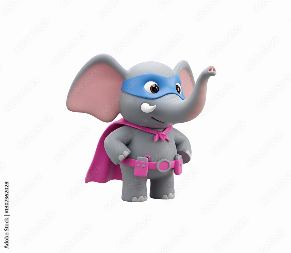 Fototapeta premium Cute Superhero 3d Elephant Vector Design - Adorable Cartoon Animal Hero with Cape Isolated on White Background