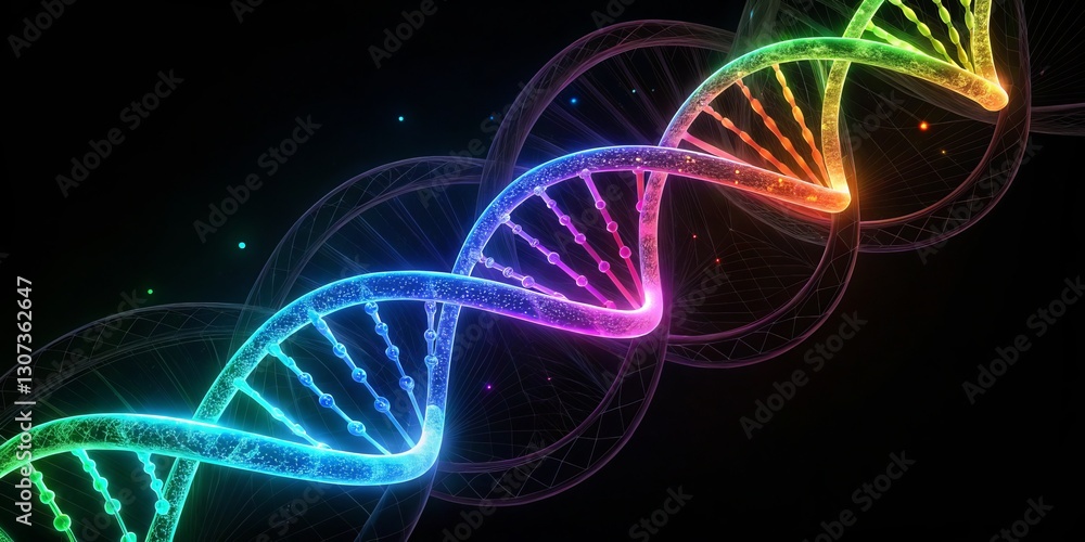 Rainbow DNA Helix 3D Render, Glowing, Genetics, Molecular, Science genetics, genomics Rainbow DNA Helix 3D Render, Glowing, Genetics, Molecular, Science genetics, genomics