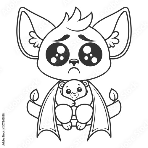Cute bat feels sad, for coloring