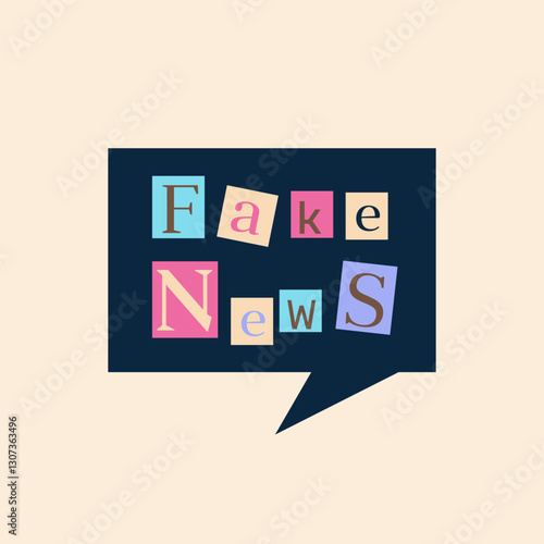Fake News Phrase Inscription. Collage Ransom blackmail style. Geometric Note Letters. Vector