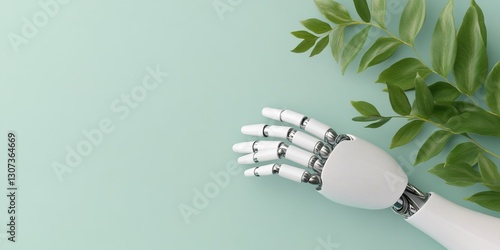 robot hand holding plant an...