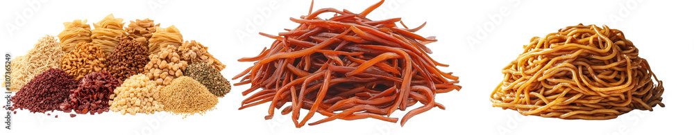 Fototapeta premium On a white background, a shredded pile of chopped horseradish is isolated