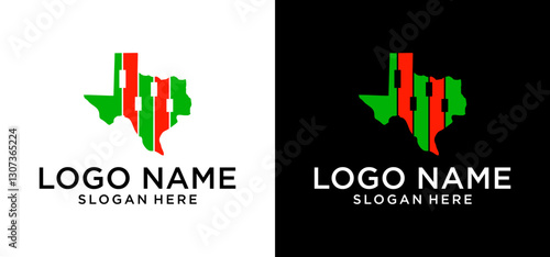 Texas map logo illustration design with combination of candle stick vector elements of trading investment.