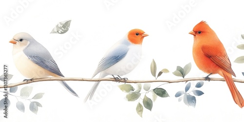 three colorful birds perche...