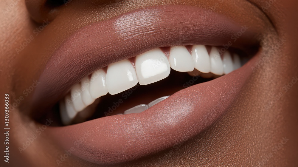 Fototapeta premium Radiant smile with perfect teeth and elegant lipstick for beauty concepts