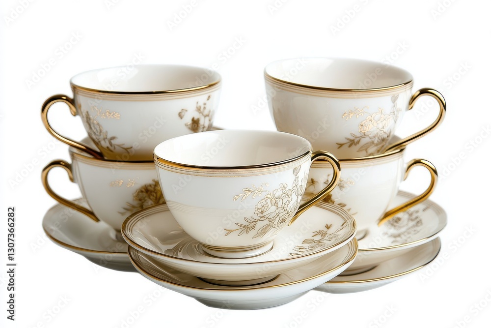 Fototapeta premium Classic High-Tea Set with Gold Handles Intricate Patterns