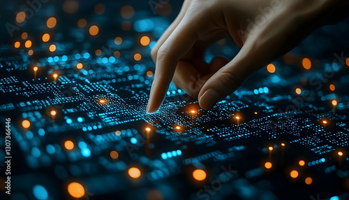 Hand Interacting with Glowing Digital Circuit Board