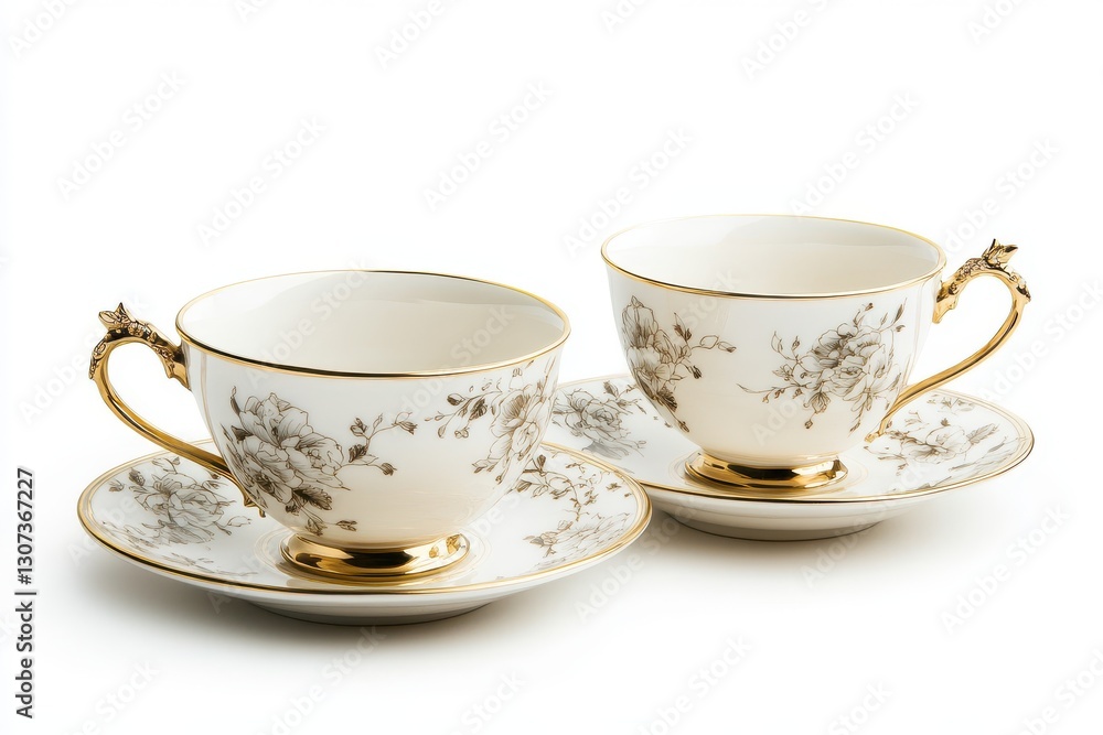 Charming Gold-Edged Tea Cups Saucers for High-Tea Events Charming Gold-Edged Tea Cups Saucers for High-Tea Events