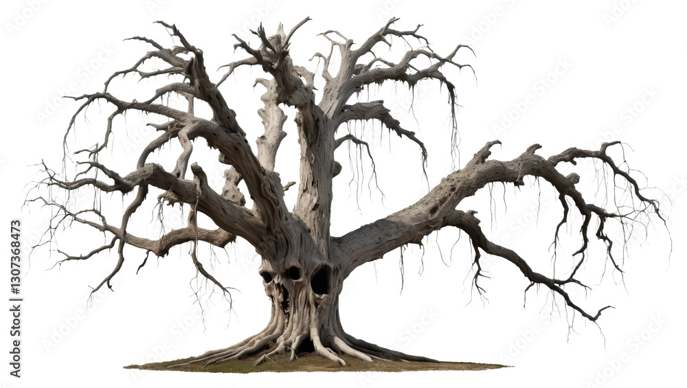 Fototapeta premium Ancient Gnarled Tree with Twisted Branches and Creeping Moss