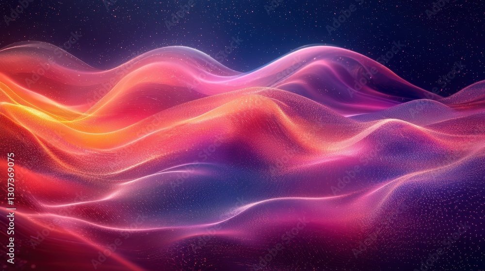 Obraz premium Glowing colorful layered abstract landscape with starry background display
