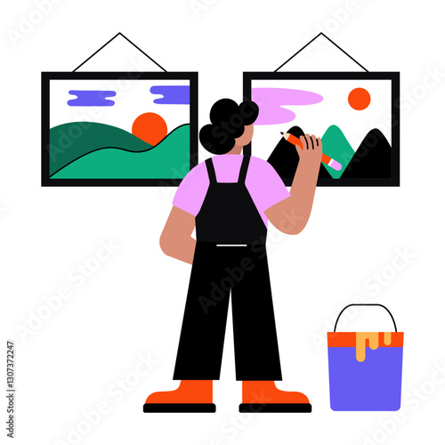Flat illustration of character making wall paintings