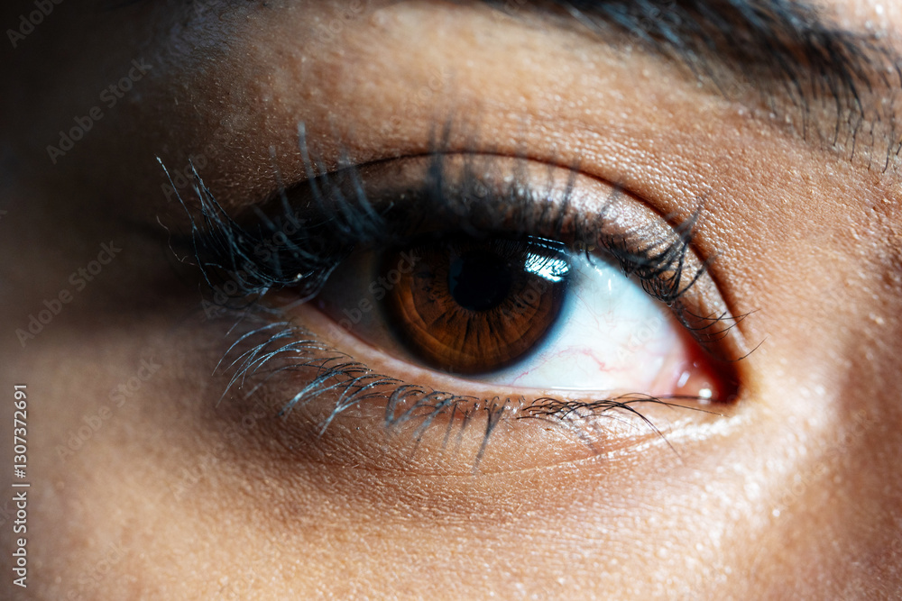 Obraz premium Close-up of a brown eye of a Latina woman, detailed and natural look