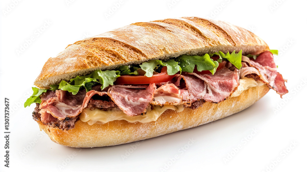 Delicious pastrami sandwich on crusty bread with lettuce and tomato eat food meal meat tasty lunch Delicious pastrami sandwich on crusty bread with lettuce and tomato eat food meal meat tasty lunch