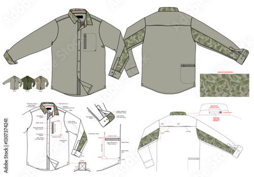 Long Sleeve Shirt Using Plain Twill Material With Camo Pattern Combination