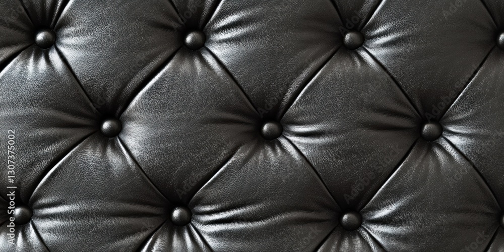 Naklejka premium Elegant black leather upholstery with button tufting detail