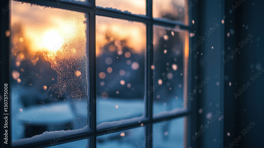 Naklejka premium Winter window frame scenery landscape interior inspiration backdrop wallpaper background