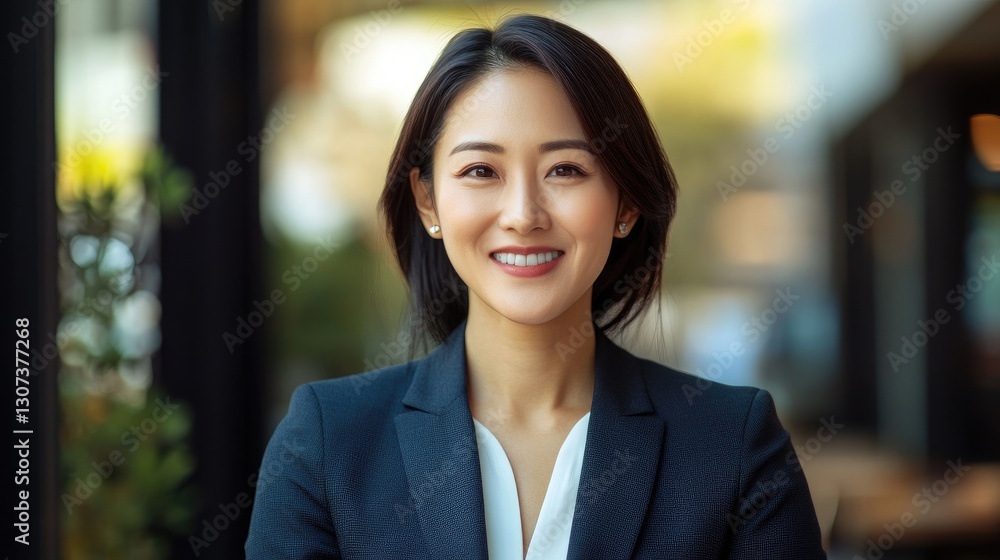 Smiling Asian Woman Wearing a Professional Suit Posing for a Photo Smiling Asian Woman Wearing a Professional Suit Posing for a Photo