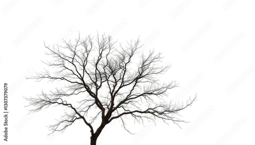 Obraz premium A lone deciduous tree, branches reaching skyward, set against a pure white backdrop, tranquil, branches