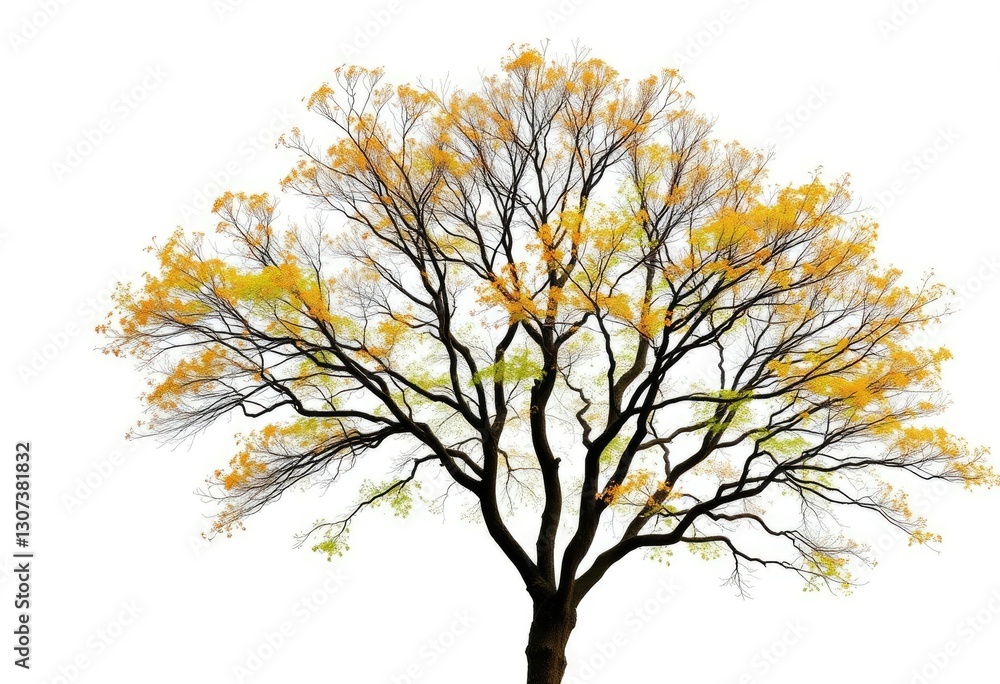 Obraz premium A lone deciduous tree, branches reaching skyward, stark white background, white background, image