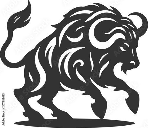 A buffalo twisting its body aggressively and turning to face an enemy animal vector silhouette