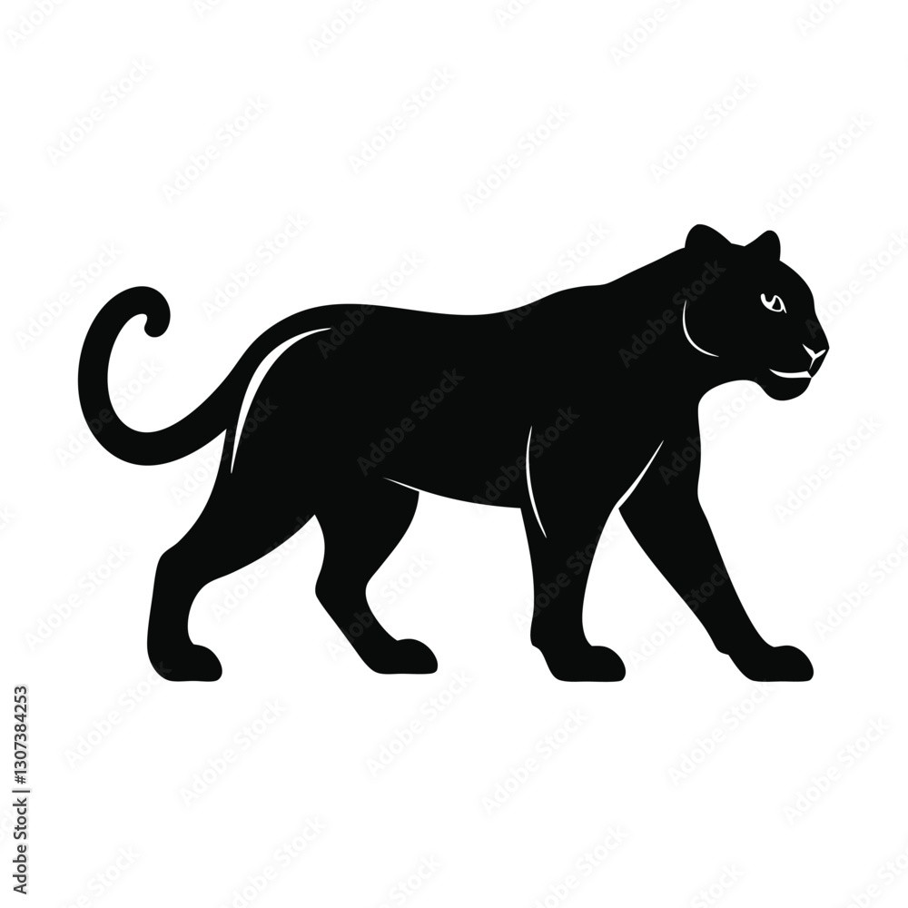 Fototapeta premium panther walking line art on white background.