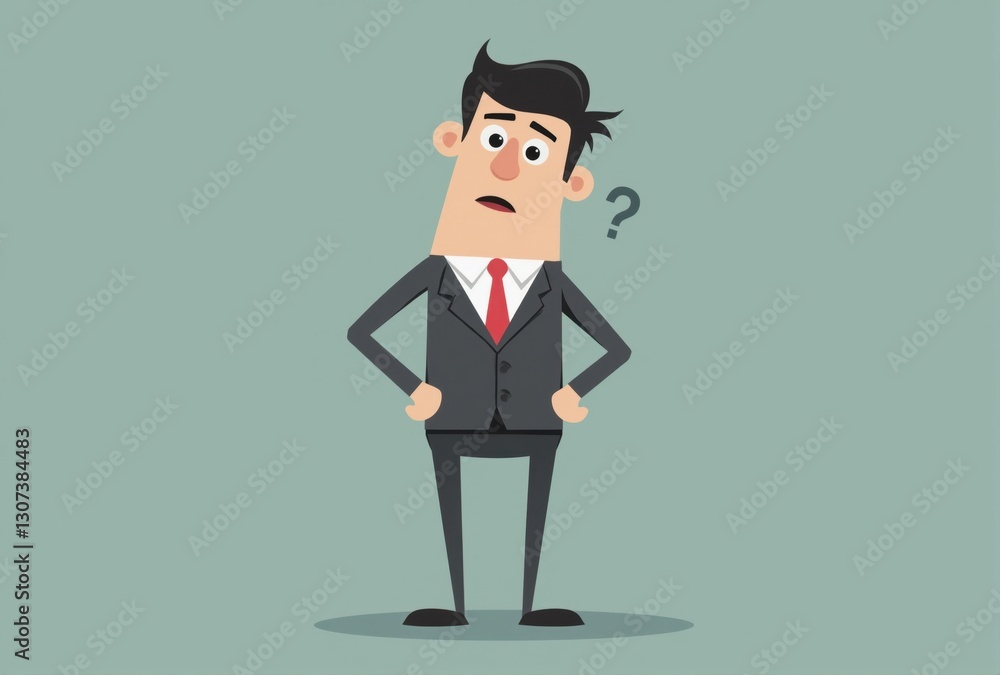 Cartoon Illustration of a Businessman with Question Mark Cartoon Illustration of a Businessman with Question Mark