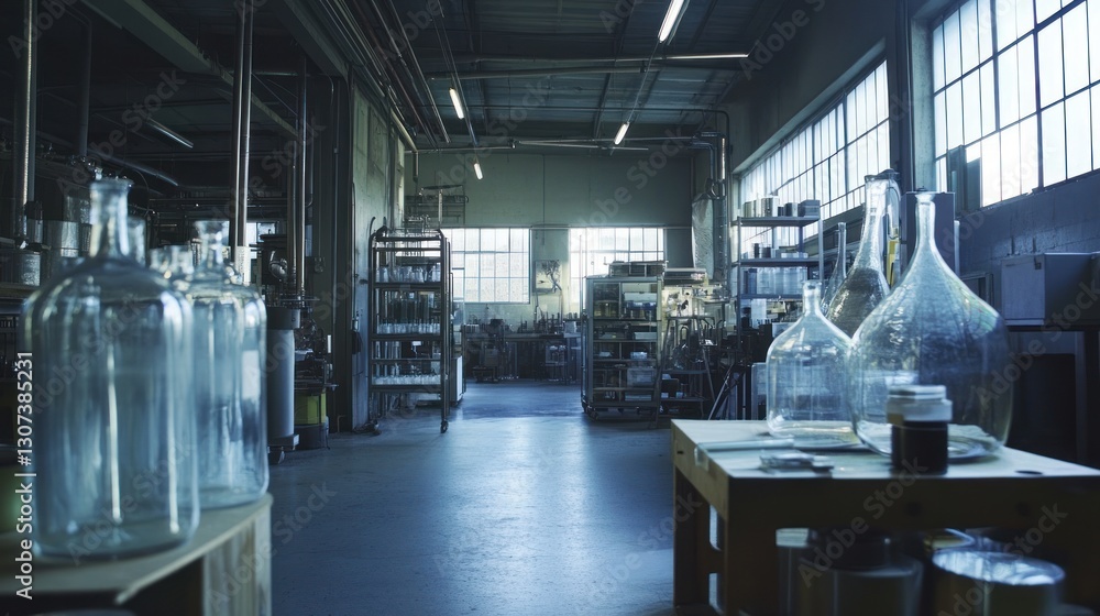 Empty industrial glassblowing factory interior Empty industrial glassblowing factory interior