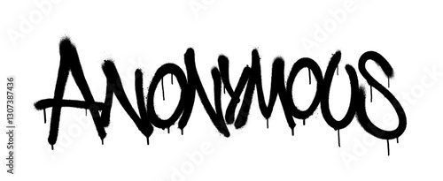 Sprayed anonymous font graffiti with overspray in black over white. Vector illustration.