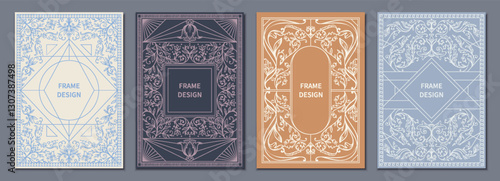 Floral frame. Ornament pattern for cover, antique border or old retro card. Elegant luxury letter template. Vertical premium posters. Wedding invitations. Copy space for text. Vector design