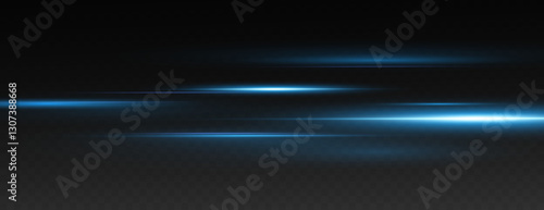 Vector illustration of blue color, abstract laser speed lines. Glare, horizontal light rays png. Glowing linear background.	
