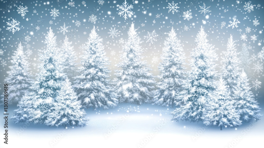 Snowy winter forest scene with snow falling. Snowy winter forest scene with snow falling.